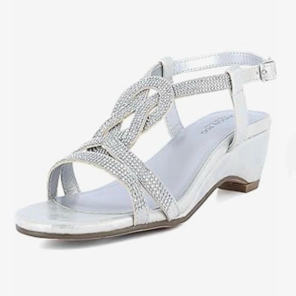 London Fog "Macey" Demi-Wedge Rhinestone Sandals - 7M - Picture 1 of 6